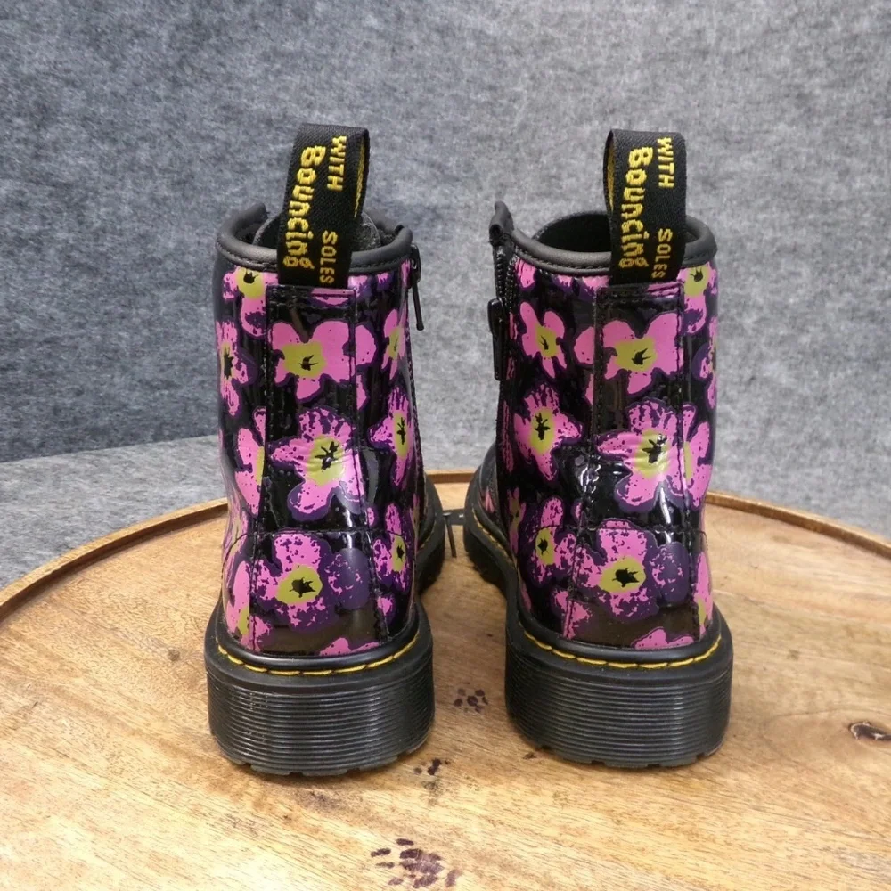 new girls dr martens 1460 JR/youth 3, 4 or 5 black patent leather floral print - Picture 3 of 4